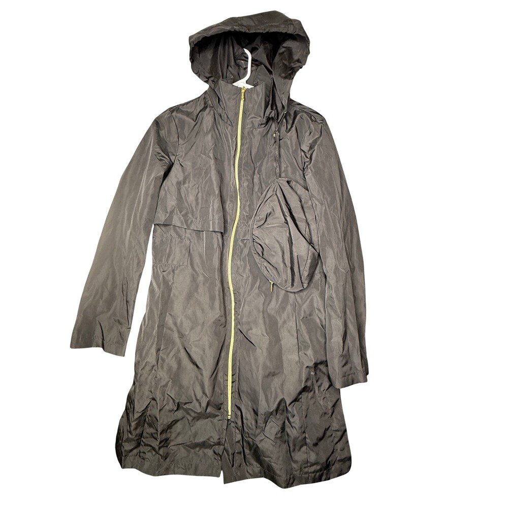 Cole Haan Signature Womens Packable Hooded Raincoat Black Size S Minimalist